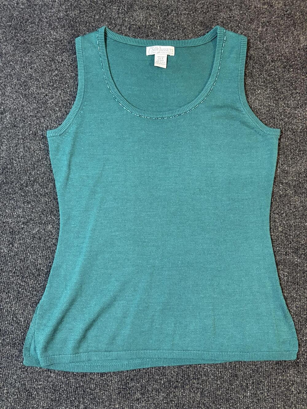 Diane Von Furstenberg Silk Assets Tank Top Womens S Green Silk Scoop Neck Knit